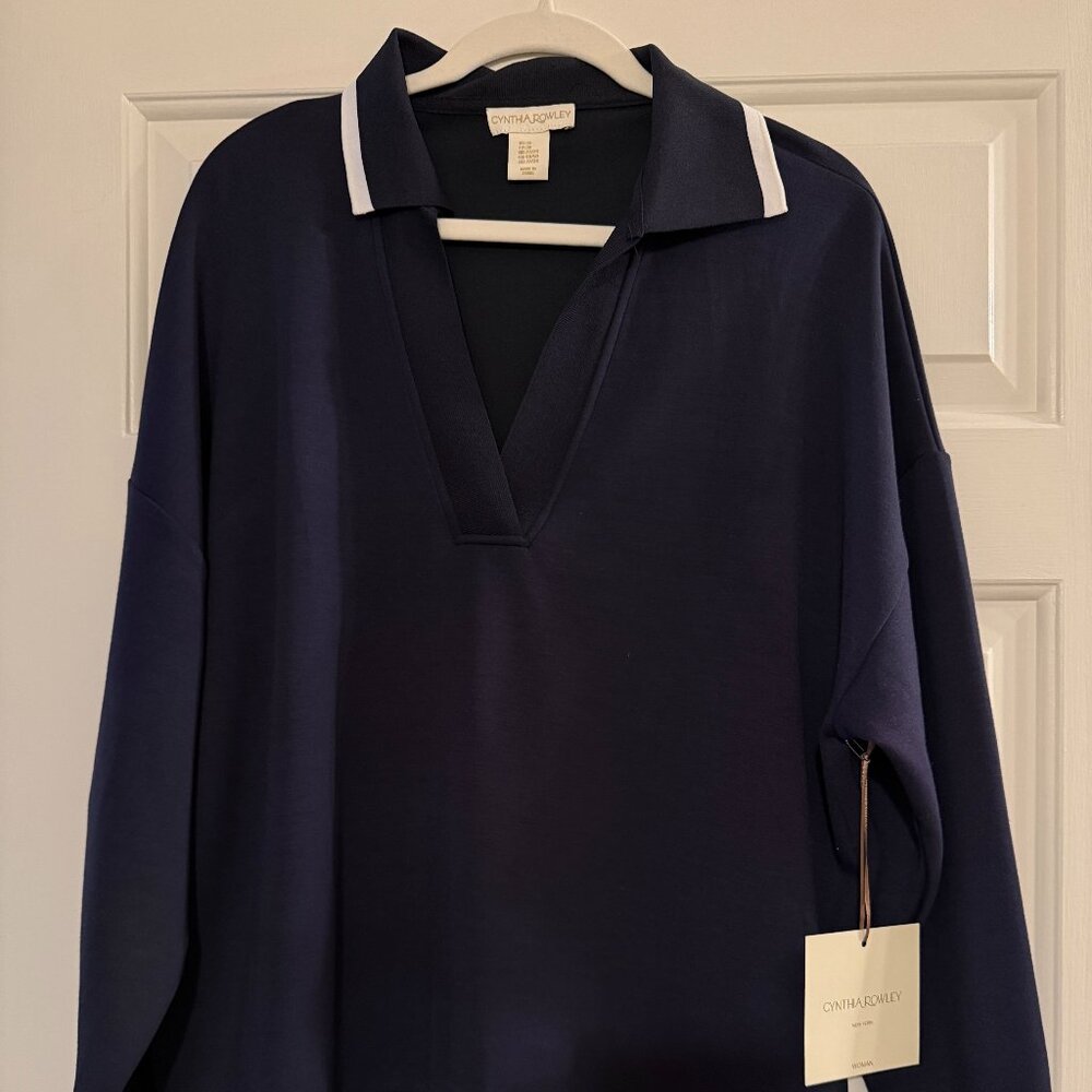 NWT Cynthia Rowley Scuba Knit shirt Navy/White Size 2x